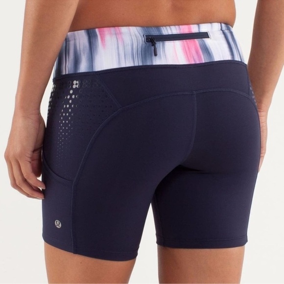 Lululemon Run Dart and Dash Shorts Deep Indigo Colorful Waistband Size 2 Women’s - Picture 1 of 10
